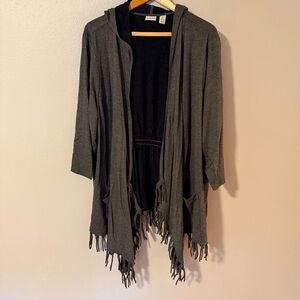Charcoal Hooded Fringe Cardigan